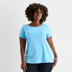 St. John's Bay Womens Plus Easy-on + Easy-off Crew Neck Short Sleeve Adaptive T-Shirt