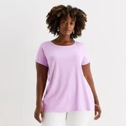 St. John's Bay Womens Plus Easy-on + Easy-off Crew Neck Short Sleeve Adaptive T-Shirt