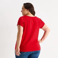St. John's Bay Womens Plus Easy-on + Easy-off Crew Neck Short Sleeve Adaptive T-Shirt