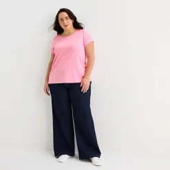 St. John's Bay Womens Plus Easy-on + Easy-off Crew Neck Short Sleeve Adaptive T-Shirt