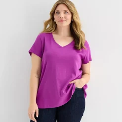 St. John's Bay Womens Plus Easy-on + Easy-off V Neck Short Sleeve Adaptive T-Shirt