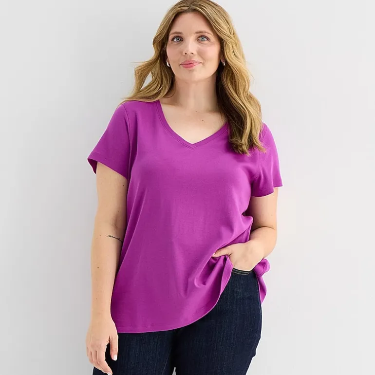 St. John's Bay Womens Plus Easy-on + Easy-off V Neck Short Sleeve Adaptive T-Shirt