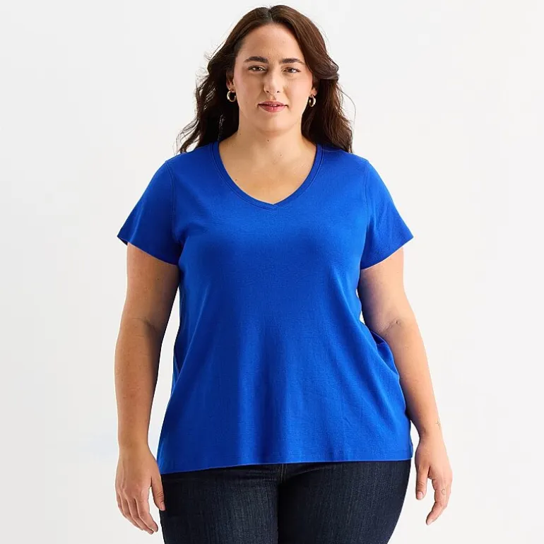 St. John's Bay Womens Plus Easy-on + Easy-off V Neck Short Sleeve Adaptive T-Shirt