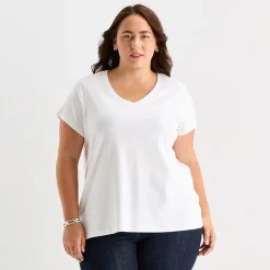 St. John's Bay Womens Plus Easy-on + Easy-off V Neck Short Sleeve Adaptive T-Shirt