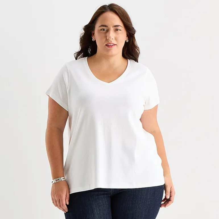St. John's Bay Womens Plus Easy-on + Easy-off V Neck Short Sleeve Adaptive T-Shirt