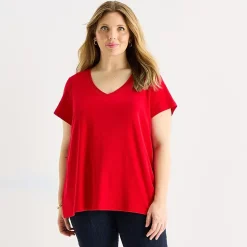 St. John's Bay Womens Plus Easy-on + Easy-off V Neck Short Sleeve Adaptive T-Shirt