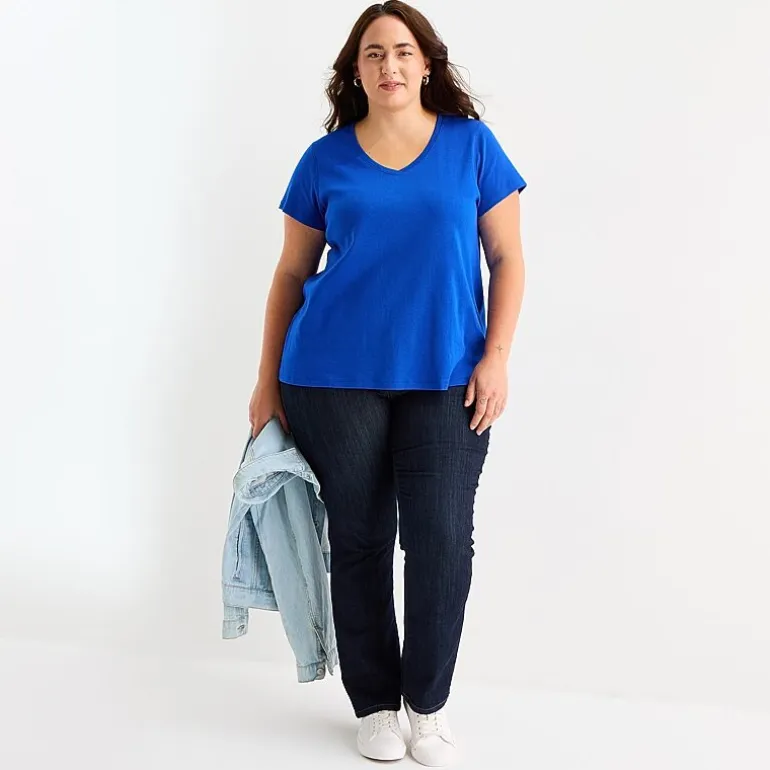 St. John's Bay Womens Plus Easy-on + Easy-off V Neck Short Sleeve Adaptive T-Shirt