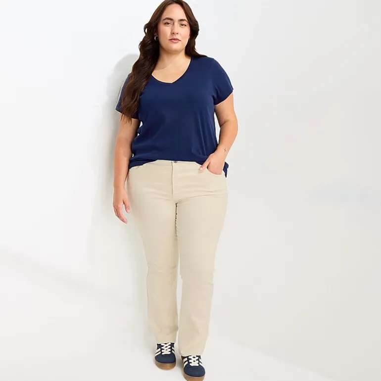 St. John's Bay Womens Plus Easy-on + Easy-off V Neck Short Sleeve Adaptive T-Shirt