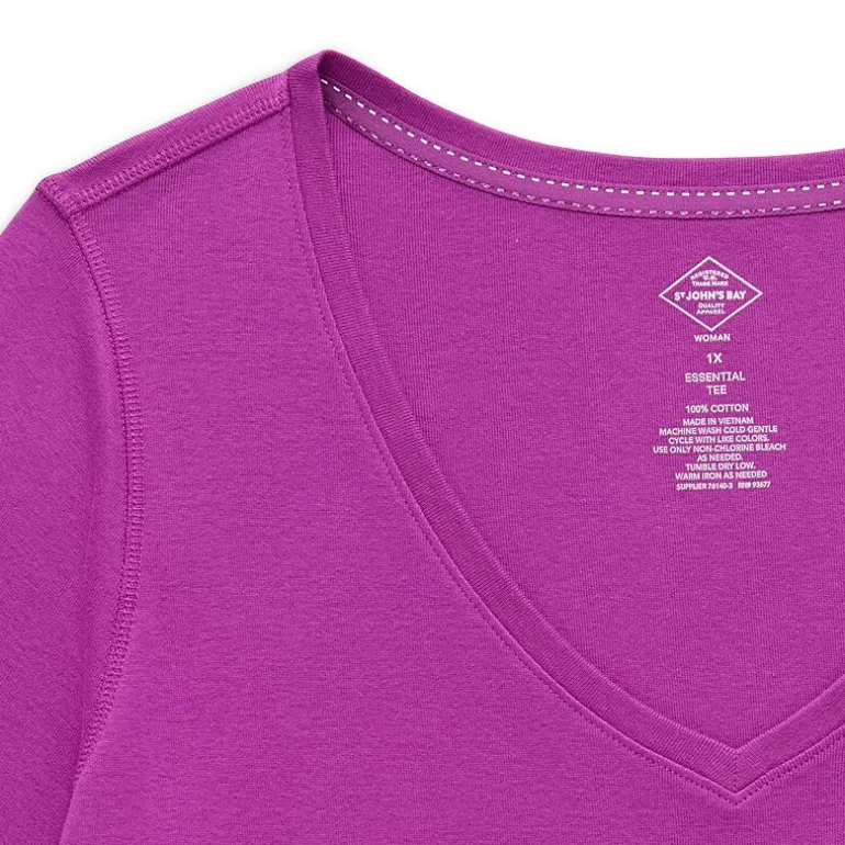 St. John's Bay Womens Plus Easy-on + Easy-off V Neck Short Sleeve Adaptive T-Shirt