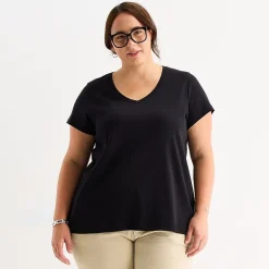 St. John's Bay Womens Plus Easy-on + Easy-off V Neck Short Sleeve Adaptive T-Shirt