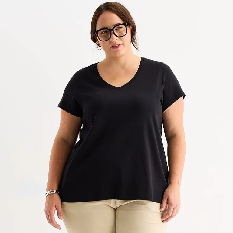St. John's Bay Womens Plus Easy-on + Easy-off V Neck Short Sleeve Adaptive T-Shirt
