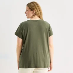 St. John's Bay Womens Plus Easy-on + Easy-off V Neck Short Sleeve Adaptive T-Shirt