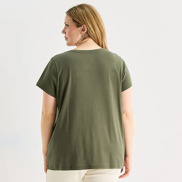 St. John's Bay Womens Plus Easy-on + Easy-off V Neck Short Sleeve Adaptive T-Shirt