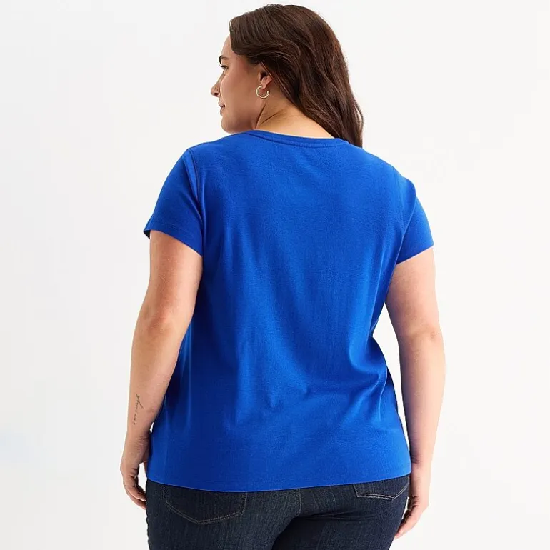 St. John's Bay Womens Plus Easy-on + Easy-off V Neck Short Sleeve Adaptive T-Shirt