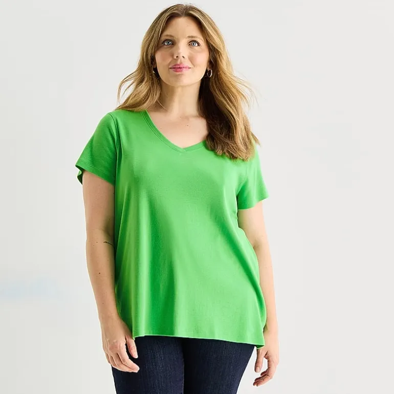 St. John's Bay Womens Plus Easy-on + Easy-off V Neck Short Sleeve Adaptive T-Shirt