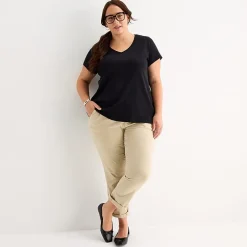 St. John's Bay Womens Plus Easy-on + Easy-off V Neck Short Sleeve Adaptive T-Shirt