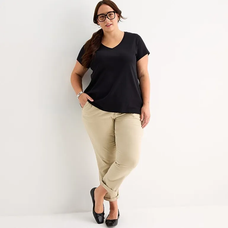 St. John's Bay Womens Plus Easy-on + Easy-off V Neck Short Sleeve Adaptive T-Shirt