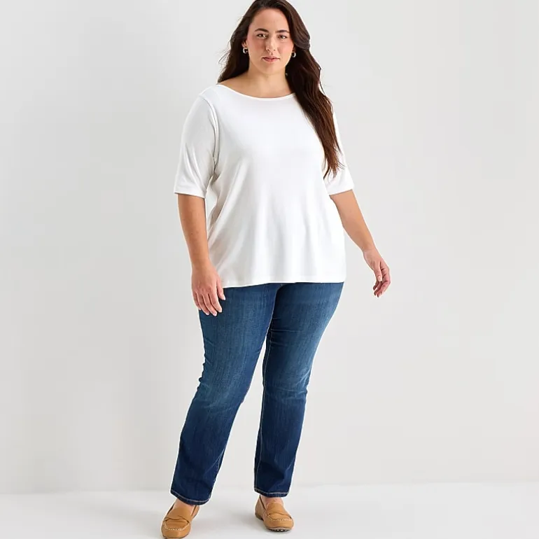 St. John's Bay Womens Plus Easy-on + Easy-off Boat Neck Short Sleeve Adaptive T-Shirt