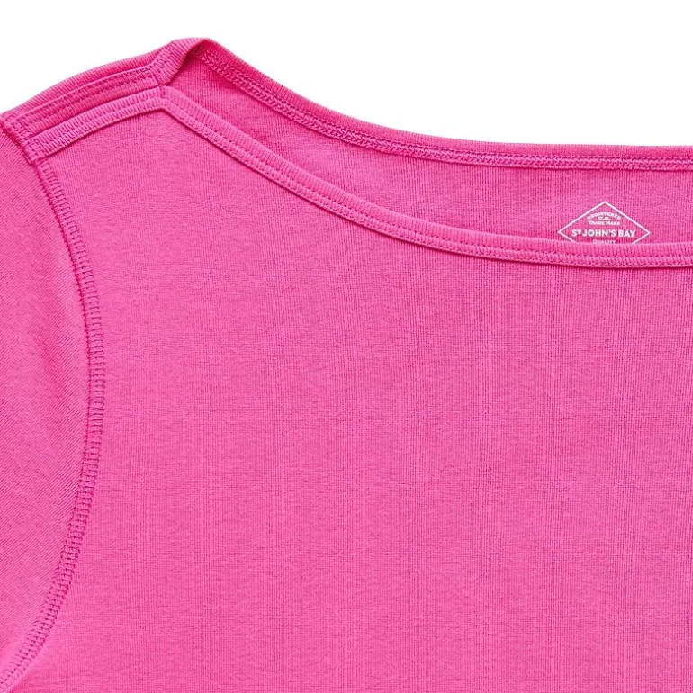 St. John's Bay Womens Plus Easy-on + Easy-off Boat Neck Short Sleeve Adaptive T-Shirt