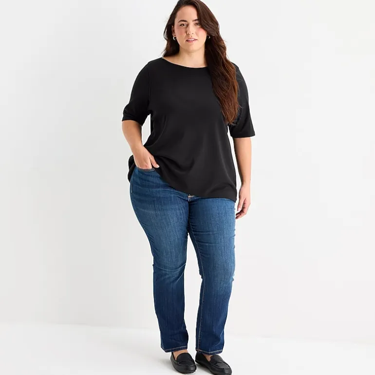 St. John's Bay Womens Plus Easy-on + Easy-off Boat Neck Short Sleeve Adaptive T-Shirt