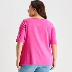 St. John's Bay Womens Plus Easy-on + Easy-off Boat Neck Short Sleeve Adaptive T-Shirt