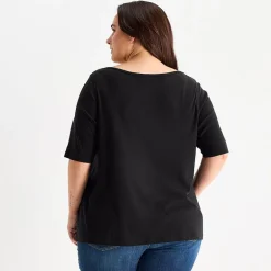 St. John's Bay Womens Plus Easy-on + Easy-off Boat Neck Short Sleeve Adaptive T-Shirt