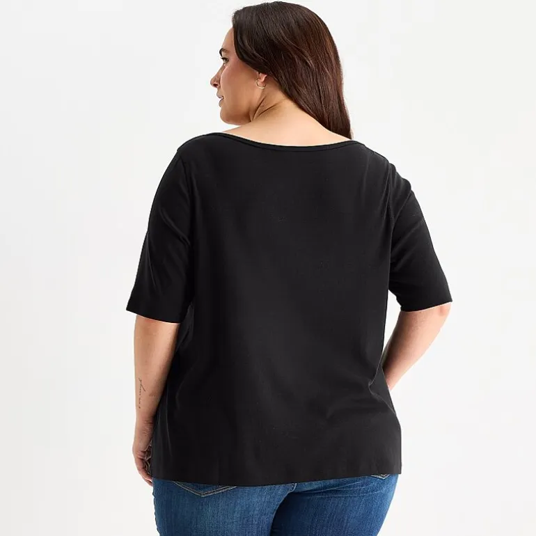 St. John's Bay Womens Plus Easy-on + Easy-off Boat Neck Short Sleeve Adaptive T-Shirt