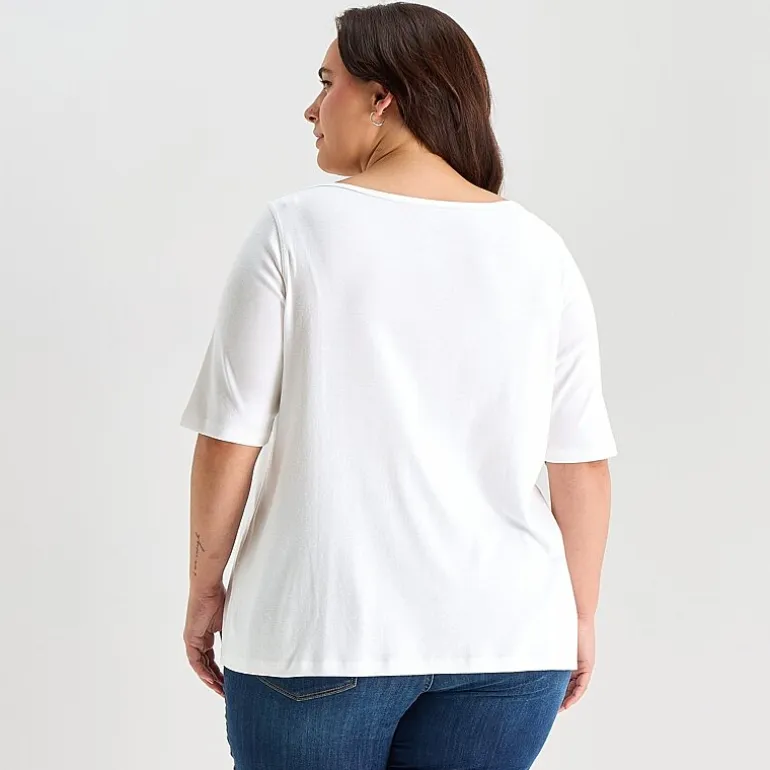 St. John's Bay Womens Plus Easy-on + Easy-off Boat Neck Short Sleeve Adaptive T-Shirt