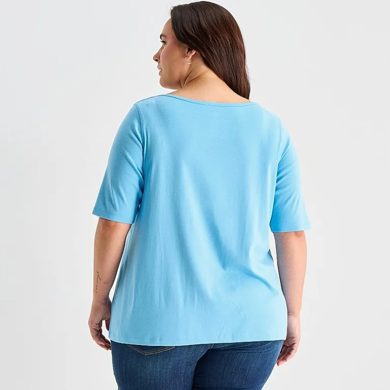 St. John's Bay Womens Plus Easy-on + Easy-off Boat Neck Short Sleeve Adaptive T-Shirt