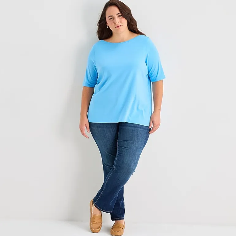 St. John's Bay Womens Plus Easy-on + Easy-off Boat Neck Short Sleeve Adaptive T-Shirt