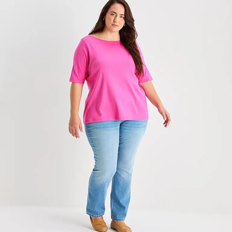 St. John's Bay Womens Plus Easy-on + Easy-off Boat Neck Short Sleeve Adaptive T-Shirt