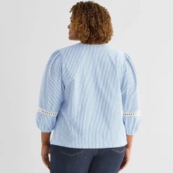 St. John's Bay Womens Plus Henley Neck 3/4 Sleeve Blouse