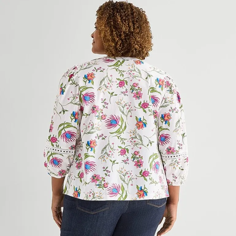 St. John's Bay Womens Plus Henley Neck 3/4 Sleeve Blouse