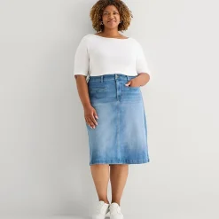 St. John's Bay Womens Plus High Rise Midi Denim Skirt