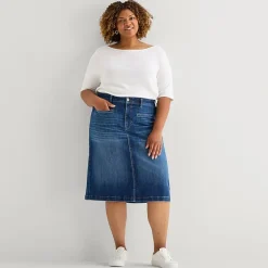 St. John's Bay Womens Plus High Rise Midi Denim Skirt