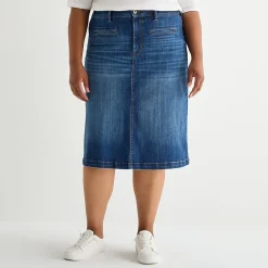 St. John's Bay Womens Plus High Rise Midi Denim Skirt