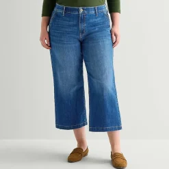 St. John's Bay Womens Plus High Rise Cropped Wide Leg Jean