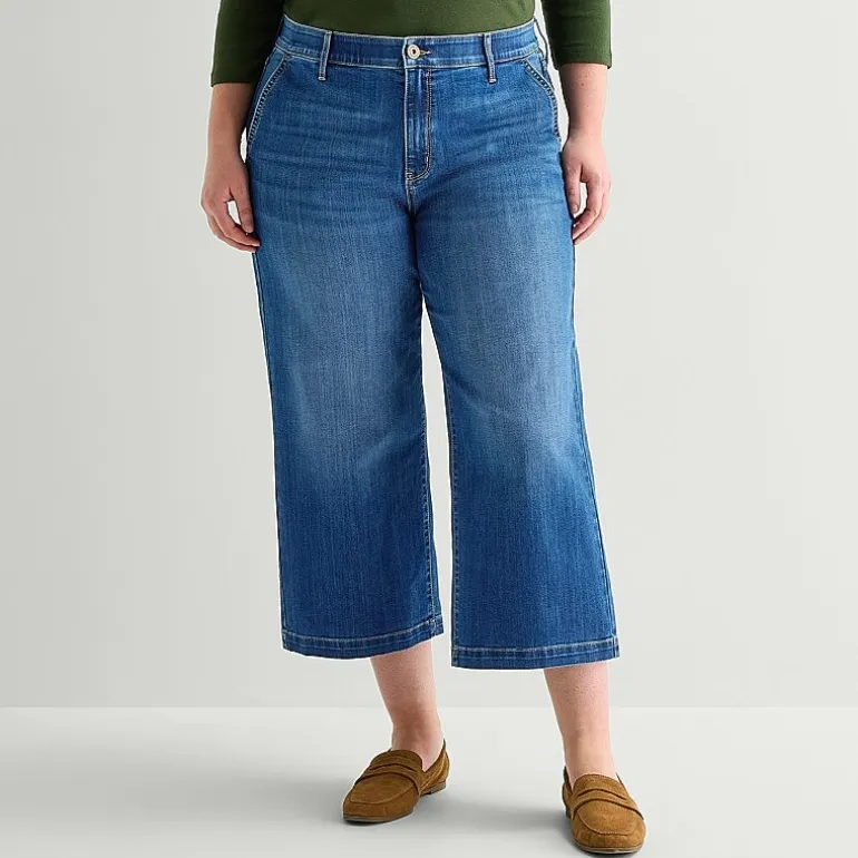 St. John's Bay Womens Plus High Rise Cropped Wide Leg Jean