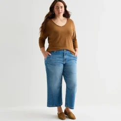 St. John's Bay Womens Plus High Rise Cropped Wide Leg Jean