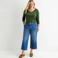 St. John's Bay Womens Plus High Rise Cropped Wide Leg Jean