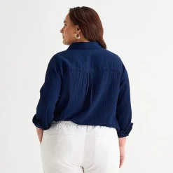 St. John's Bay Womens Plus Long Sleeve Relaxed Fit Button-Down Shirt