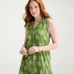 St. John's Bay Womens Plus Midi Split Tie Neck Sleeveless A-Line Dress