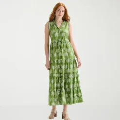St. John's Bay Womens Plus Midi Split Tie Neck Sleeveless A-Line Dress