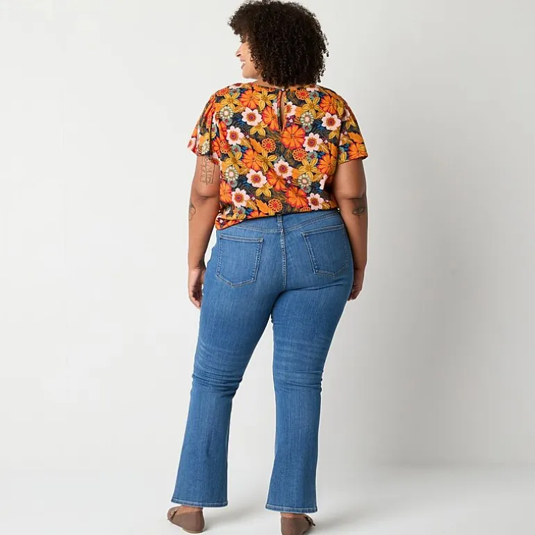 St. John's Bay Womens Plus Mid Rise Adaptive Bootcut Easy-on + Easy-off Jean