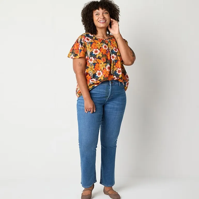 St. John's Bay Womens Plus Mid Rise Adaptive Bootcut Easy-on + Easy-off Jean