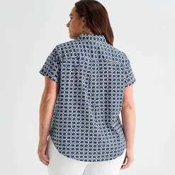 St. John's Bay Womens Plus Roll Short Sleeve Regular Fit Button-Down Shirt