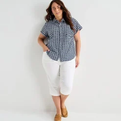 St. John's Bay Womens Plus Roll Short Sleeve Regular Fit Button-Down Shirt