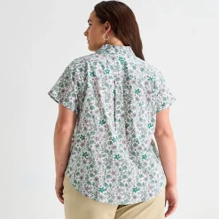 St. John's Bay Womens Plus Roll Short Sleeve Regular Fit Button-Down Shirt
