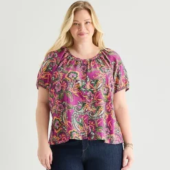 St. John's Bay Womens Plus Round Neck Short Sleeve Regular Fit Button-Down Shirt