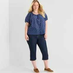 St. John's Bay Womens Plus Round Neck Short Sleeve Regular Fit Button-Down Shirt